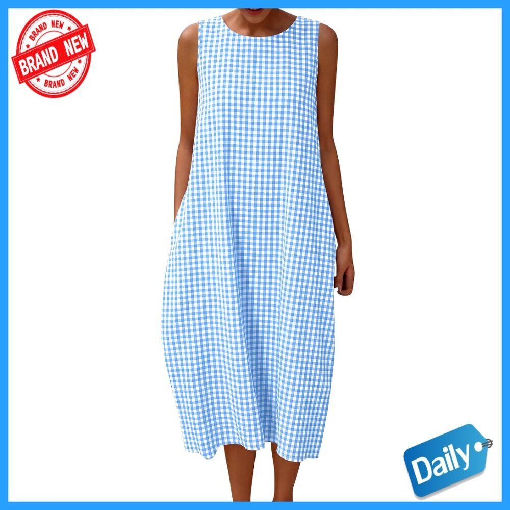 Cotton Maxi Dress with Pockets, Sleeveless, Loose Fit, Casual Summer Wear